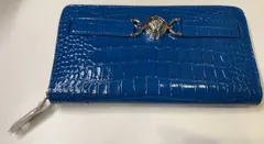 極美品 VERSACE ジップアラウンドウォレット メデューサ クロコ 紺 青のサムネイル