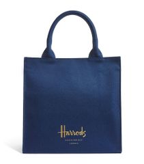 新品 Harrods ハロッズ ゴールドロゴ コットントートバッグS ネービー 