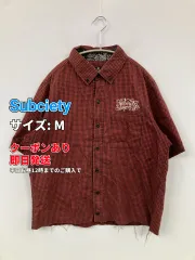 Subciety サブサエティ シャツ/ブラウス M レッド ボタンダウン 半袖 チェック柄 刺繍 コットン ショート丈 メンズのサムネイル