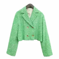 スピック&スパン Spick&Span 23SS 23010200901010 ショート丈 ツィード ジャケット ダブルブレスト FREE グリーンのサムネイル