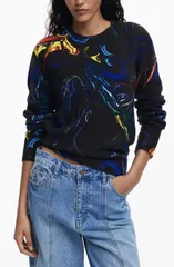 デジグアル レディース アウター パーカー・スウェット プリント セーター Desigual Paint Swirl Print Sweater Black ブラックのサムネイル