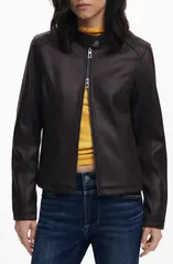 デジグアル レディース アウター ジャケット・ブルゾン レザー フェイクレザー Desigual Faux Leather Jacket Dark Brown ブラウンのサムネイル