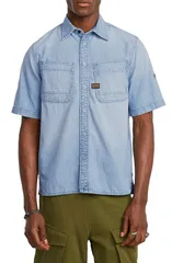 ジースター メンズ トップス シャツ デニム GSTAR Short Sleeve Denim ButtonUp Shirt Sun Faded Blue Mist ブルーのサムネイル