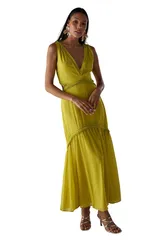 ウエアハウス レディース トップス ワンピース シフォン カットアウト マキシ フリンジ Warehouse Chiffon Fringe Trim Cut Out Maxi Dress Chartrのサムネイル