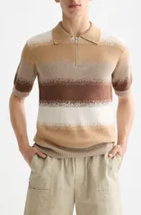 スコッチアンドソーダ メンズ トップス ポロシャツ ハーフジップ ニット Scotch Soda Dgrad Stripe Knit Quarter Zipolo Plaza Taupe トープのサムネイル