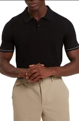テッドベーカー メンズ トップス ポロシャツ ウール コットン Ted Baker Chapal Black Cotton Wool Polo Black ブラックのサムネイル