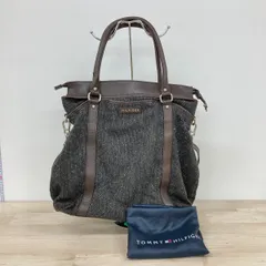 美品 トミーヒルフィガー/HILFIGER トートバッグ/ハンドバッグ ツイード調 ダークグレー系×ブラウン 2WAY 保存袋付[OA04768]のサムネイル