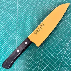 CERA-CUT★三徳包丁★160mm★ステンレス★CVDコーティング★ゴールド★未使用に近い★極美品★万能包丁★文化包丁★両刃★軽量★キッチン★料理★家庭用★キャンプ★BBQ★CERA CUT★Santoku Knife★調理器具★便利のサムネイル