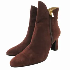 イヴサンローラン YVES SAINT LAURENT ショートブーツ チャンキーヒール サイドジップ スエード 35 茶 ブラウン /GVのサムネイル