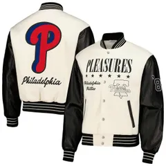 プレジャーズ メンズ アウター ジャケット・ブルゾン Mens PLEASURES White Philadelphia Phillies FullSnap Varsity Jacket Whiteのサムネイル