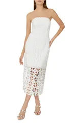 ミリー レディース トップス ワンピース ミディ ストラップレス レース Milly Kait Strapless Tile Lace Midi Dress White ホワイトのサムネイル