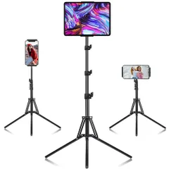 ipad スタンド 三脚 タブレット 両用 スマホ オンライン授業 ipad 三脚 寝ながら 頑丈なアーム付き 360回転 土台強化 安定性ベットスタンド 4.5?12.9インチに対応 （iphone/ipad/ipad mini/ipad Pro/N-Swiのサムネイル