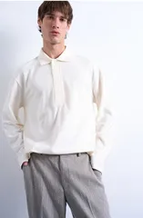 トップマン メンズ トップス ポロシャツ Topman Long Sleeve Polo Ecru エクリュのサムネイル