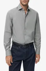 マンゴ メンズ トップス シャツ スリムフィット コットン MANGO Slim Fit Cotton Lyocell ButtonUp Shirt Grey グレーのサムネイル