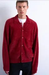 トップマン メンズ アウター パーカー・スウェット カーディガン Topman Fluffy Collared Cardigan Burgundy バーガンディのサムネイル