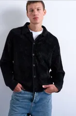 トップマン メンズ アウター パーカー・スウェット カーディガン Topman Fluffy Collared Cardigan Black ブラックのサムネイル