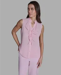【送料無料】 ビーシビージー レディース シャツ トップス Womens Sleeveless VNeck Ruffle Front Blouse Blush Mirageのサムネイル