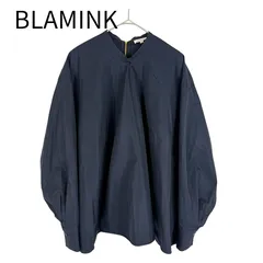 ブラミンク BLAMINK コットンシルク ブラウス 38 ネイビー バックリボンのサムネイル