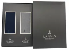 未使用  箱入り ランバン LANVIN ソックス 紳士 靴下 メンズ 25-26ｃｍ　2足セット ネイビー　紺　グレー　ワンポイント刺繍 無地リブ クルー丈 メンズ ビジネスソックスのサムネイル