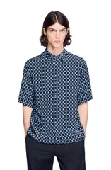 サンドロ メンズ トップス シャツ プリント SANDRO Link print loosefit shirt Navy Blue ネイビーのサムネイル