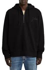 ジースター メンズ アウター パーカー・スウェット ハーフジップ コットン ロゴ GSTAR Script Logorganicotton Blend Quarter Zip Hoodie Darkのサムネイル