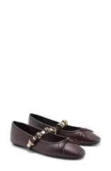 マンゴ レディース シューズ パンプス トール MANGO Metallic Strap Ballet Flat Burgundy バーガンディのサムネイル