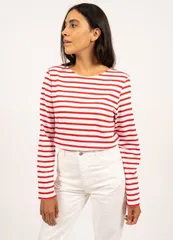 セイントジェームス レディース トップス シャツ Saint James MINQUIERS MODERN Breton Striped Shirt WhiteRed ホワイトのサムネイル