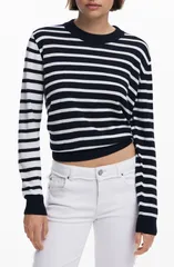 デジグアル レディース アウター パーカー・スウェット クルーネック セーター Desigual Blocked Stripe Crewneck Sweater Black ブラックのサムネイル