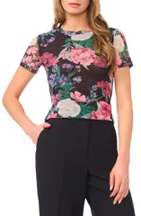 テッドベーカー レディース トップス Tシャツ フラワー柄 メッシュ フラワー Ted Baker Devin Floral Mesh TShirt Rich Black ブラックのサムネイル