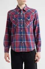 ブリクストン メンズ アウター ジャケット・ブルゾン シャツ Brixton Waylon Plaid Snap Overshirt Denim Plaid デニムのサムネイル