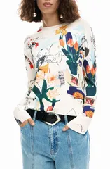 デジグアル レディース アウター パーカー・スウェット クルーネック フラワー柄 セーター フラワー Desigual Floral Fine Gauge Crewneck Sweater Lightのサムネイル