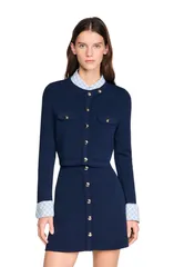 サンドロ レディース アウター カーディガン リブニット クロップド ニット SANDRO Cropped rib knit cardiganavy Blue ネイビーのサムネイル