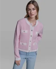 カール ラガーフェルド レディース アウター ニット・セーター クルーネック カーディガン KARLAGERFELD PARIS Womens Marled Crew Neck Cardigan Swのサムネイル