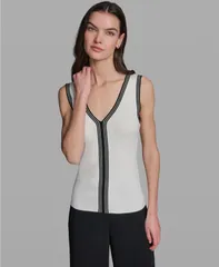 カール ラガーフェルド レディース アウター ニット・セーター Vネック KARLAGERFELD PARIS Womens VNeck Sweater WhiteBlack ホワイトのサムネイル