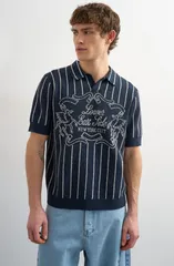 トップマン メンズ トップス ポロシャツ セーター Topman Lower East Side Johnny Collar Jacquard Polo Sweater Navy ネイビーのサムネイル