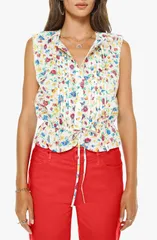 マザー レディース トップス シャツ フラワー柄 ドローコードウエスト ノースリーブ コットン フラワー MOTHER The Love Letter Floral Sleeveless Cottonのサムネイル