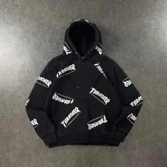 THRASHER Hoodie スラッシャー スウェット パーカー プルオーバー ロゴプリント オールプリント 総柄 ブラック 黒 メンズのサムネイル