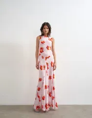 トップショップ レディース トップス ワンピース フラワー柄 サテン マキシ フラワー Topshop satin racer neck maxi dress floral jacquard Pinkのサムネイル