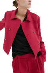 マンゴ レディース アウター ジャケット・ブルゾン リネン MANGO Double Breasted Linen Jacket Red レッドのサムネイル