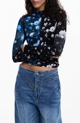 デジグアル レディース アウター パーカー・スウェット フラワー柄 プリント シャツ フラワー Desigual Floral Print Long Sleeve Shirt Black ブラックのサムネイル