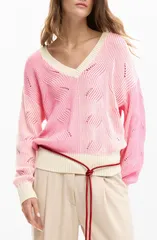 デジグアル レディース アウター パーカー・スウェット セーター コットン カラーブロック Desigual Colorblock Cotton Blend Pointelle Sweater Pinのサムネイル