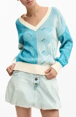デジグアル レディース アウター パーカー・スウェット セーター コットン カラーブロック Desigual Colorblock Cotton Blend Pointelle Sweater Ligのサムネイル