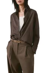 マンゴ レディース トップス シャツ MANGO Straight ButtonUp Shirt Brown ブラウンのサムネイル