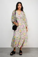 ウエアハウス レディース トップス ワンピース シフォン ミディ Warehouse Chiffon Batwing Midi Dress Floralのサムネイル