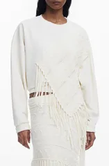 デジグアル レディース アウター パーカー・スウェット シャツ フリンジ Desigual Mixed Stitch Fringe Sweatshirt Ivory アイボリーのサムネイル