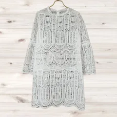 A1904 ヴィンテージ Vintage チュニック ワンピース 白 幾何学柄レース(ケミカルレース) Uネック ノーカラーのサムネイル