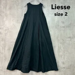 Liesse リエス 2 ワンピース ロング マキシ 丈 ノースリーブ Aライン フレア 無地 タック バックジップ ファスナー コットン 綿100% ブラック 黒 メルローズ A0198FA216 古着 上品 お呼ばれ ★ ■◆のサムネイル