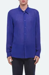 ヘルムート ラング メンズ トップス シャツ リラックスフィット リネン Helmut Lang Relaxed Fit Linen Gauze ButtonUp Shirt Cobalt コバルトのサムネイル