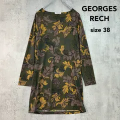 GEORGES RECH ジョルジュレッシュ 38 カーキ チュニックワンピース 長袖ワンピース ミニワンピース 総柄 ボタニカル柄 リーフ柄 プリント ストレッチ トップス カットソー イトキン 日本製 カジュアル ★ ■◇ ◇■のサムネイル