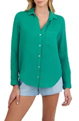 ベラダール レディース トップス シャツ リネン Bella Dahl Garment Dyed Linen ButtonUp Shirt Aqua Green アクアのサムネイル